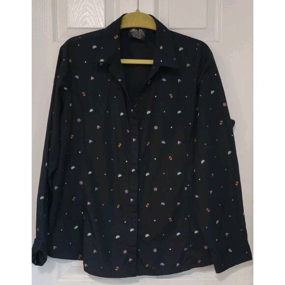 Taco Bell Shirt Women's XL Black Hot Sauce Print Button Up Long Sleeve - Picture 1 of 5